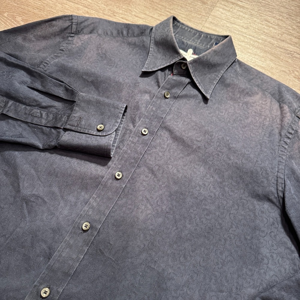 Robert Graham Shirt Mens Large Black Long Sleeve Button UP Geometric Grunge‎